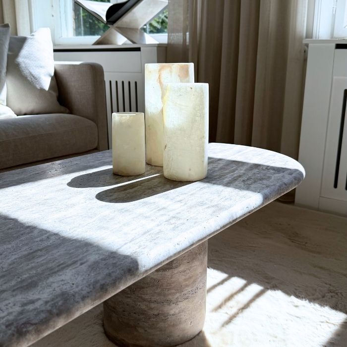 Balie Balie Ovalt Sofabord Silver Travertin