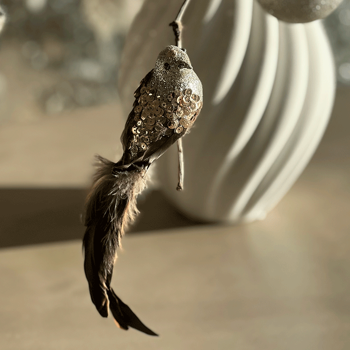 Juleclips - Fugl med Champagneglitter