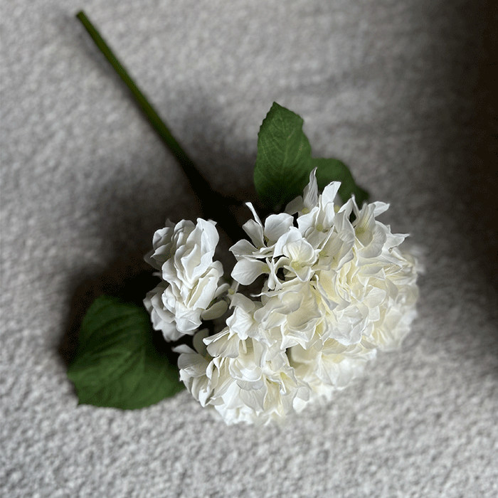 Kunstig Hortensia med Blade Hvid