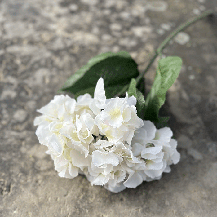 Kunstig Hortensia med Blade Hvid